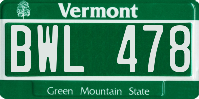 VT license plate BWL478
