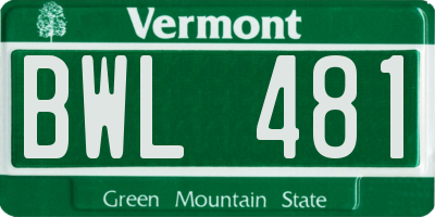 VT license plate BWL481