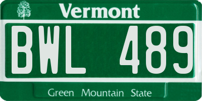VT license plate BWL489