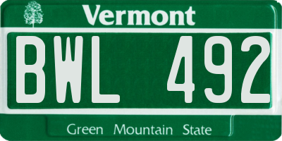 VT license plate BWL492