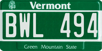 VT license plate BWL494