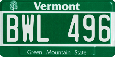 VT license plate BWL496