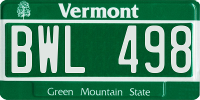VT license plate BWL498