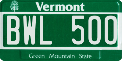 VT license plate BWL500