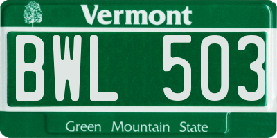 VT license plate BWL503