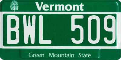 VT license plate BWL509