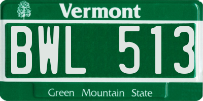 VT license plate BWL513