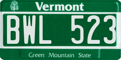 VT license plate BWL523