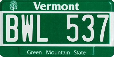 VT license plate BWL537