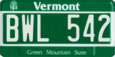 VT license plate BWL542