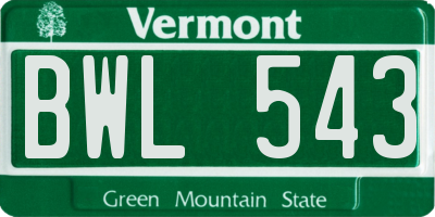 VT license plate BWL543