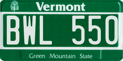 VT license plate BWL550