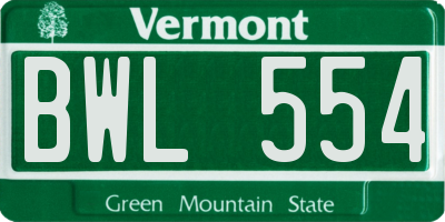 VT license plate BWL554