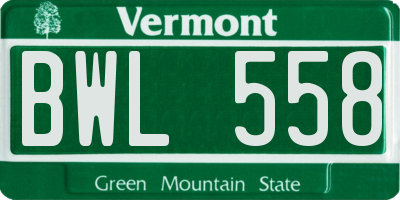 VT license plate BWL558