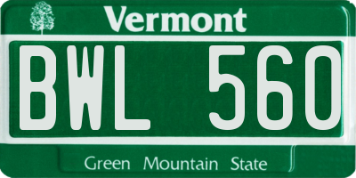 VT license plate BWL560