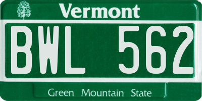 VT license plate BWL562