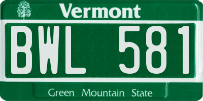 VT license plate BWL581