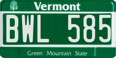 VT license plate BWL585