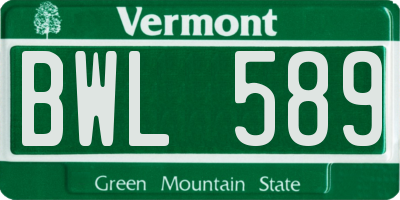 VT license plate BWL589