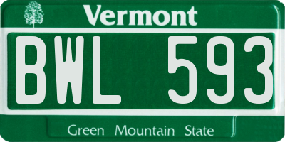 VT license plate BWL593