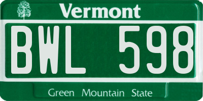 VT license plate BWL598