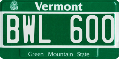 VT license plate BWL600