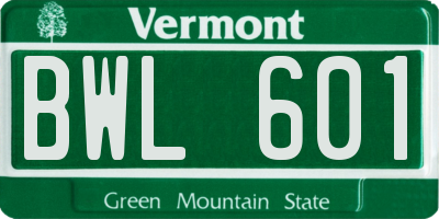 VT license plate BWL601