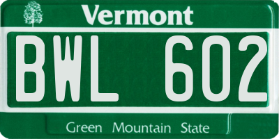 VT license plate BWL602