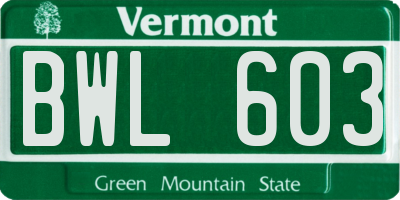 VT license plate BWL603