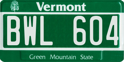 VT license plate BWL604