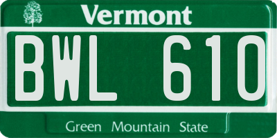 VT license plate BWL610
