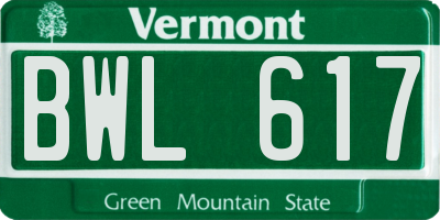 VT license plate BWL617