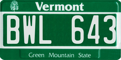 VT license plate BWL643
