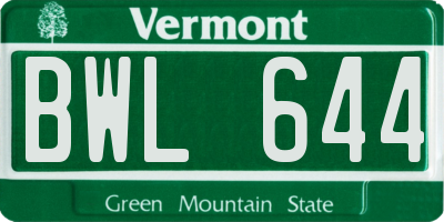VT license plate BWL644