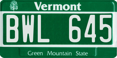 VT license plate BWL645