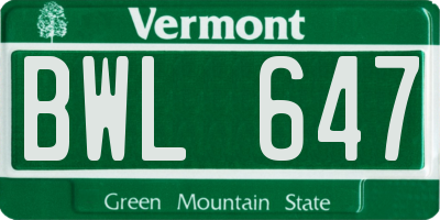 VT license plate BWL647