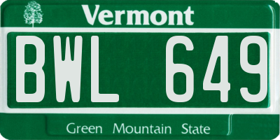 VT license plate BWL649