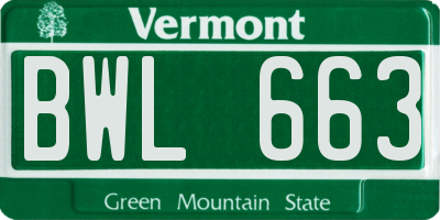 VT license plate BWL663