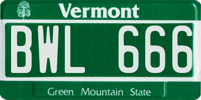 VT license plate BWL666