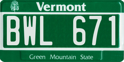 VT license plate BWL671