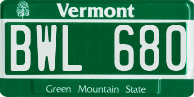 VT license plate BWL680