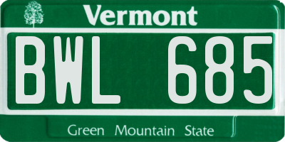 VT license plate BWL685