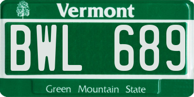 VT license plate BWL689