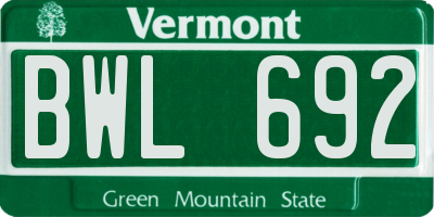 VT license plate BWL692