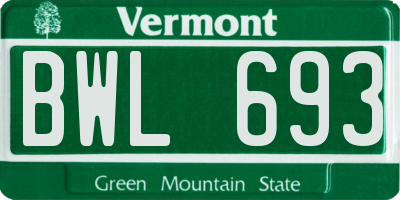 VT license plate BWL693
