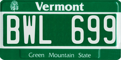 VT license plate BWL699