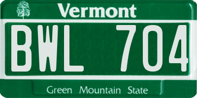 VT license plate BWL704