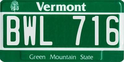VT license plate BWL716