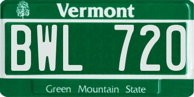 VT license plate BWL720
