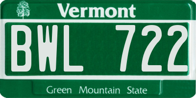 VT license plate BWL722